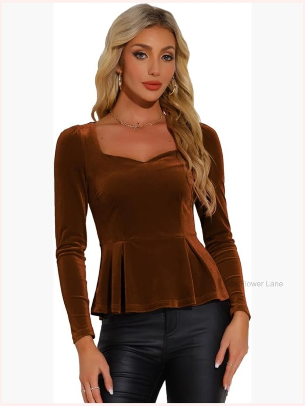 Elegant Velvet Sweetheart Neck Peplum Top Blouse
